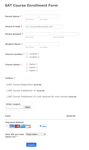 SAT Course Enrollment Form Template