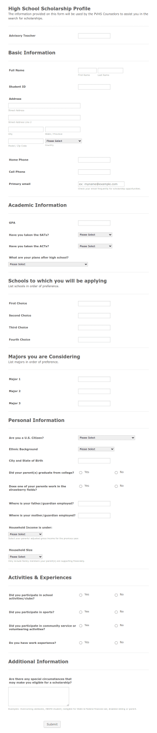 Sample Scholarship Application Form Template Jotform