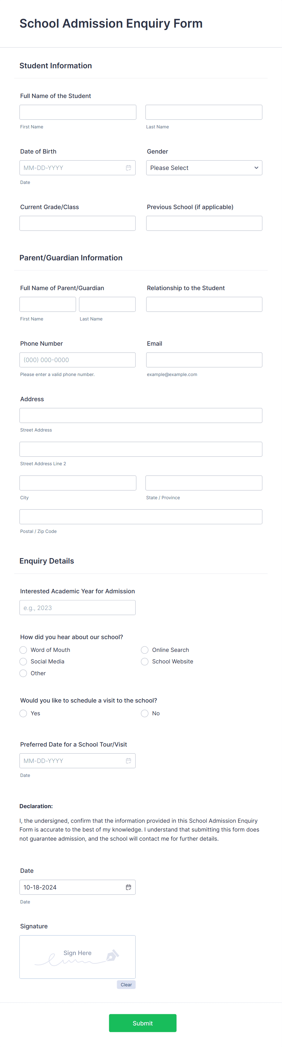 School Admission Enquiry Form Template | Jotform