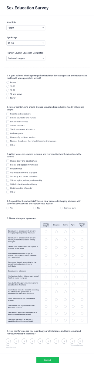 Sex Education Survey Form Template
