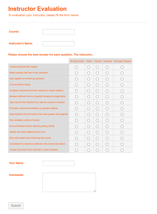 Simple Instructor Evaluation Form Template | Jotform