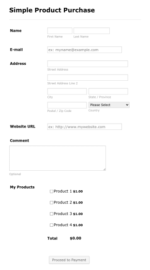 Simple Product Purchase Form Template