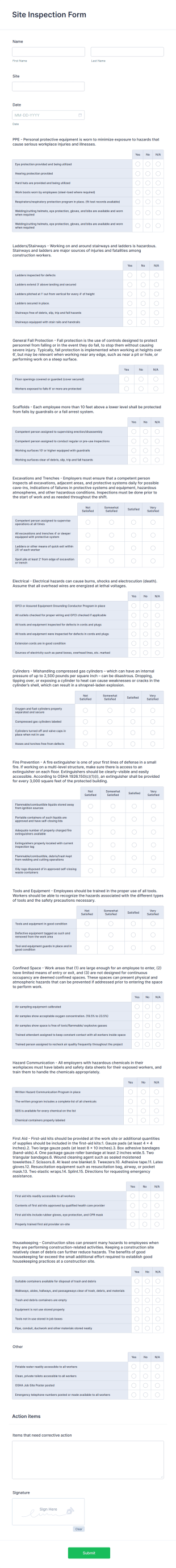 Site Inspection Form Template