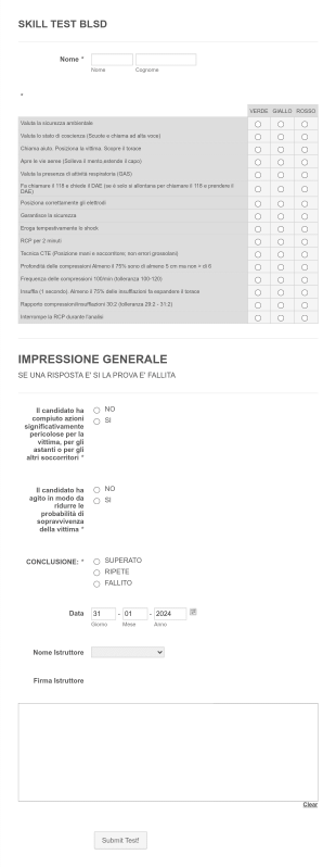 Skill Test Evaluation Form In Italian Form Template