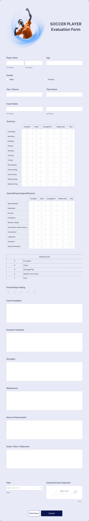 Soccer Player Evaluation Form Template