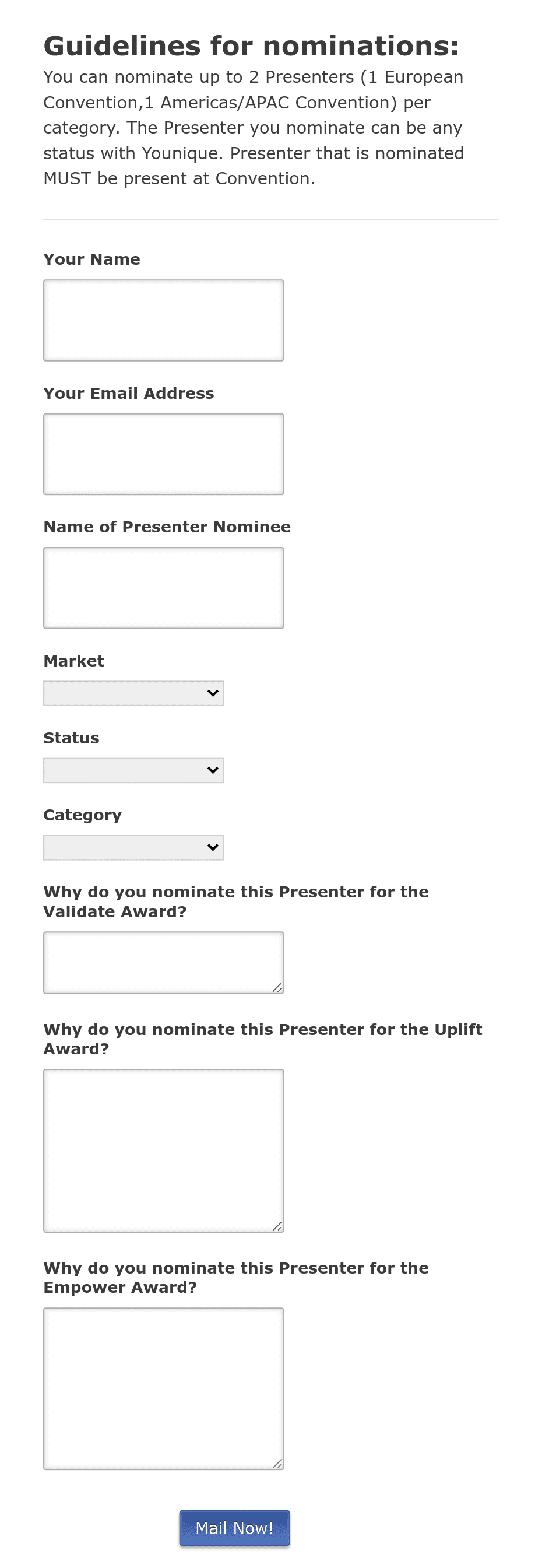 Spirit of Younique 2019 Nominations Form Template | Jotform