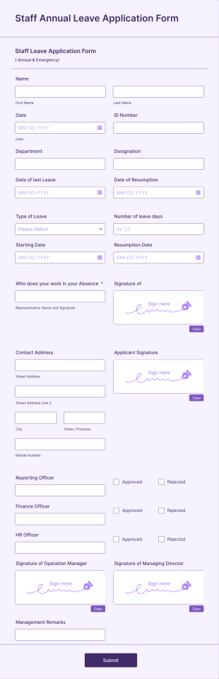 Staff Leave Application Form Template