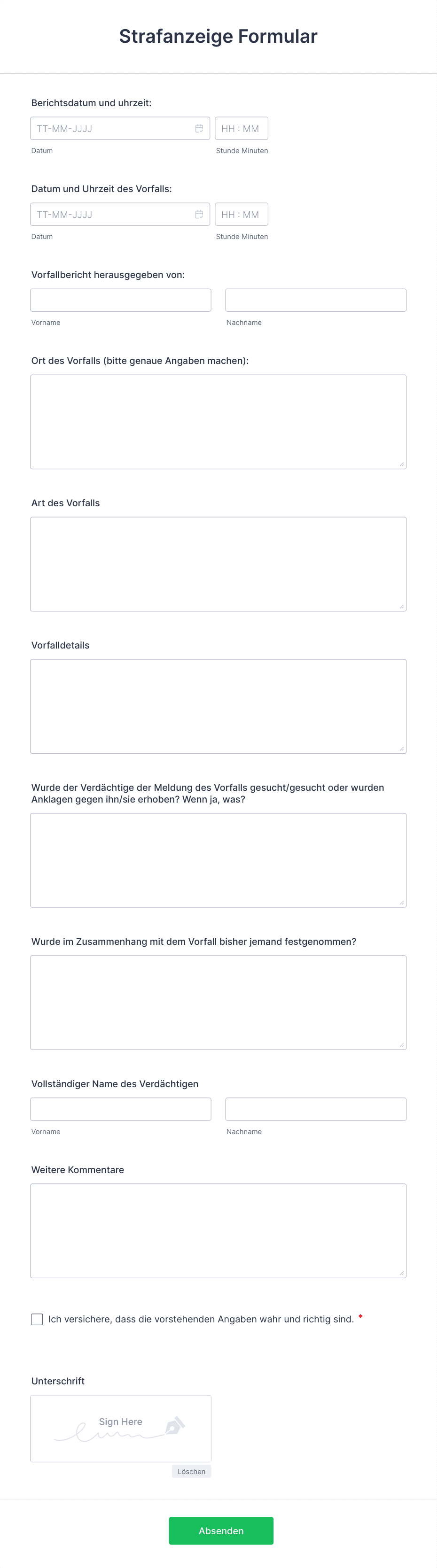 Strafanzeige Formular Formularvorlage | Jotform