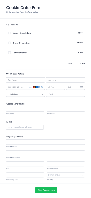 Stripe Cookie Order Form Template