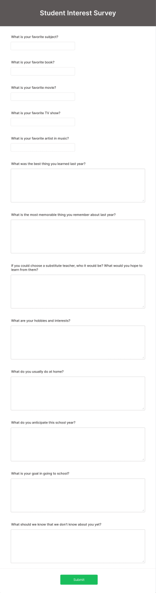 Student Interest Survey Form Template
