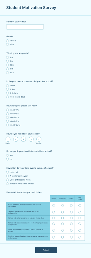 Student Motivation Survey Form Template