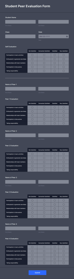 Student Peer Evaluation Form Template