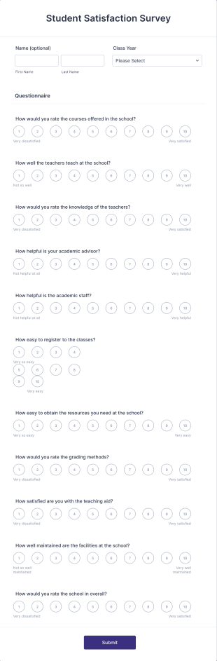 Student Satisfaction Survey Form Template