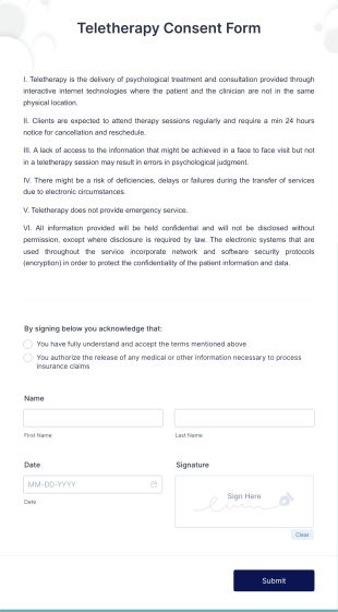 Teletherapy Consent Form Template