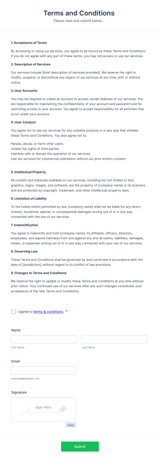 Terms And Conditions Form Template