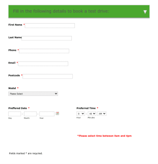 Test Drive Booking Form Template
