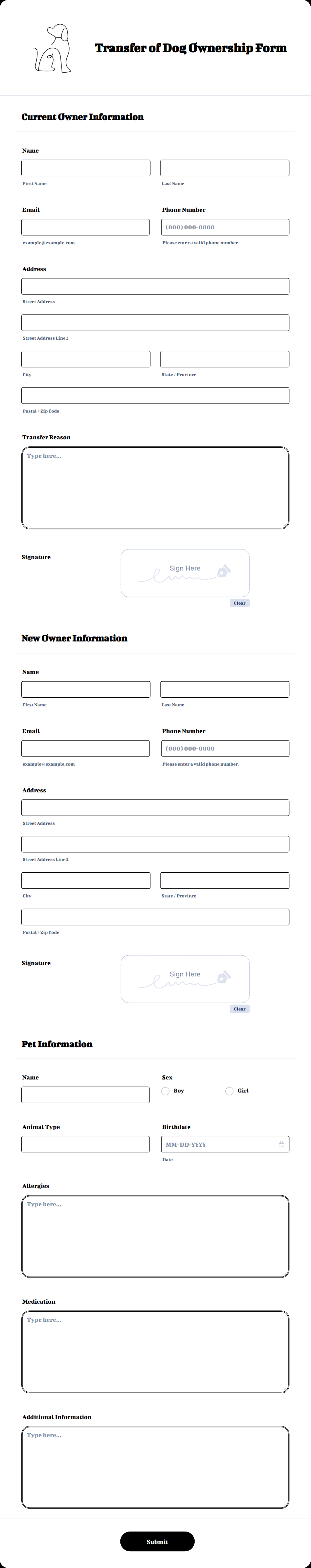 Transfer of Dog Ownership Form Template | Jotform