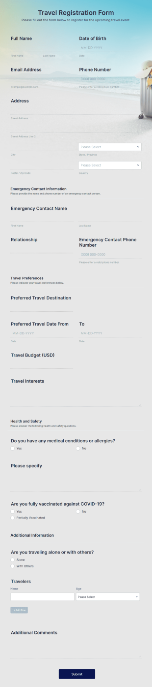 Travel Registration Form Template