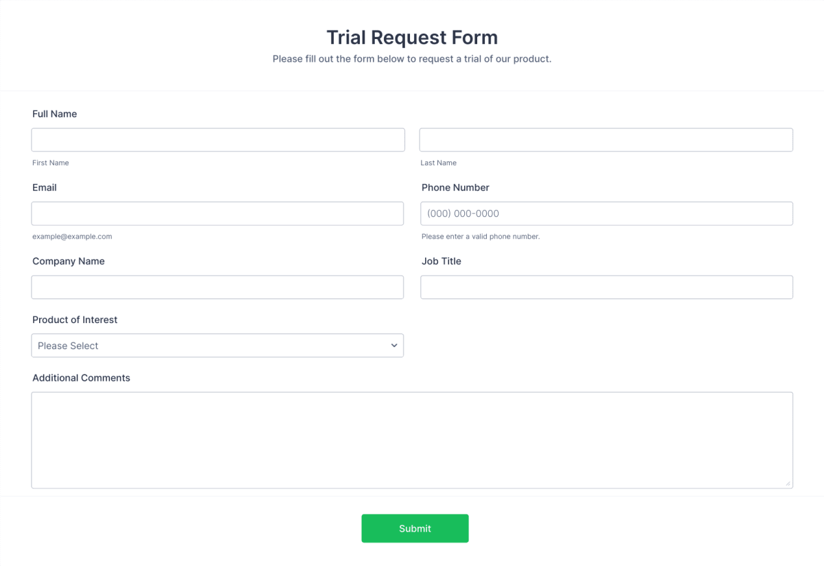 Trial Request Form Template | Jotform