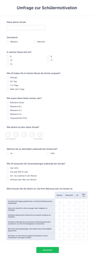 Umfrage Zur Schülermotivation Form Template