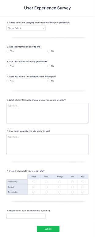User Experience Survey Form Template
