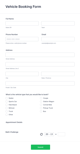 Vehicle Booking Form Template