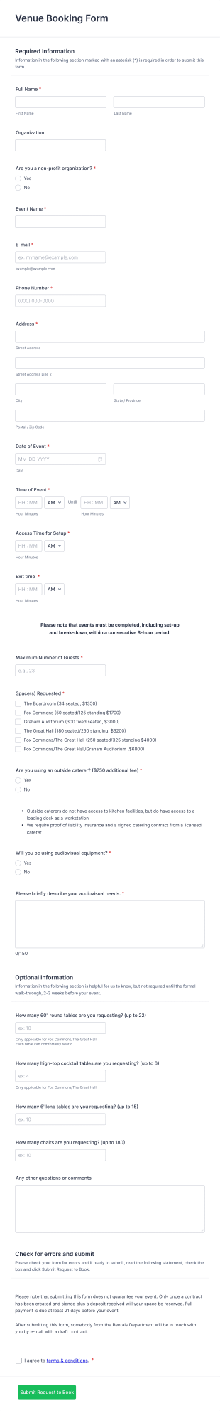 Venue Booking Form Template