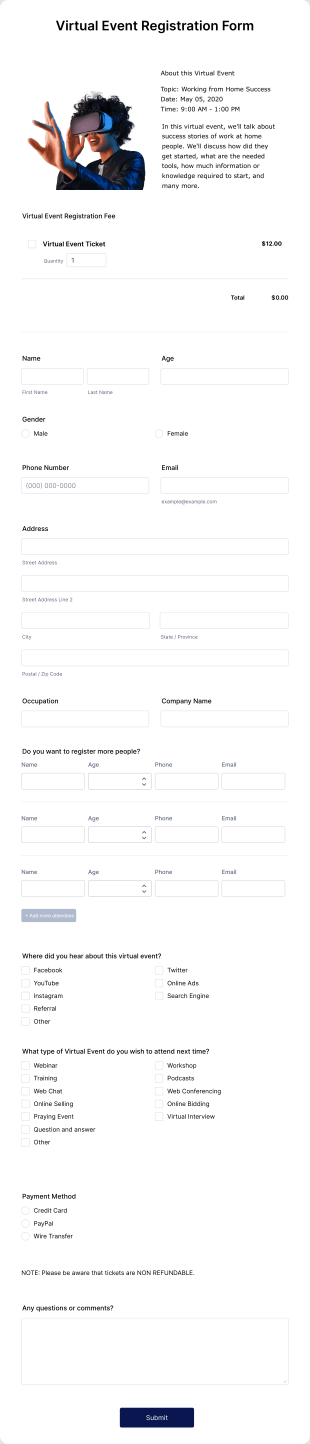 Virtual Event Registration Form Template