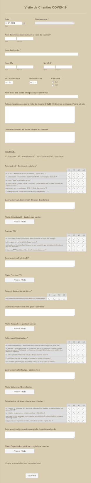 Visite De Chantier Procédures COVID 19 Form Template