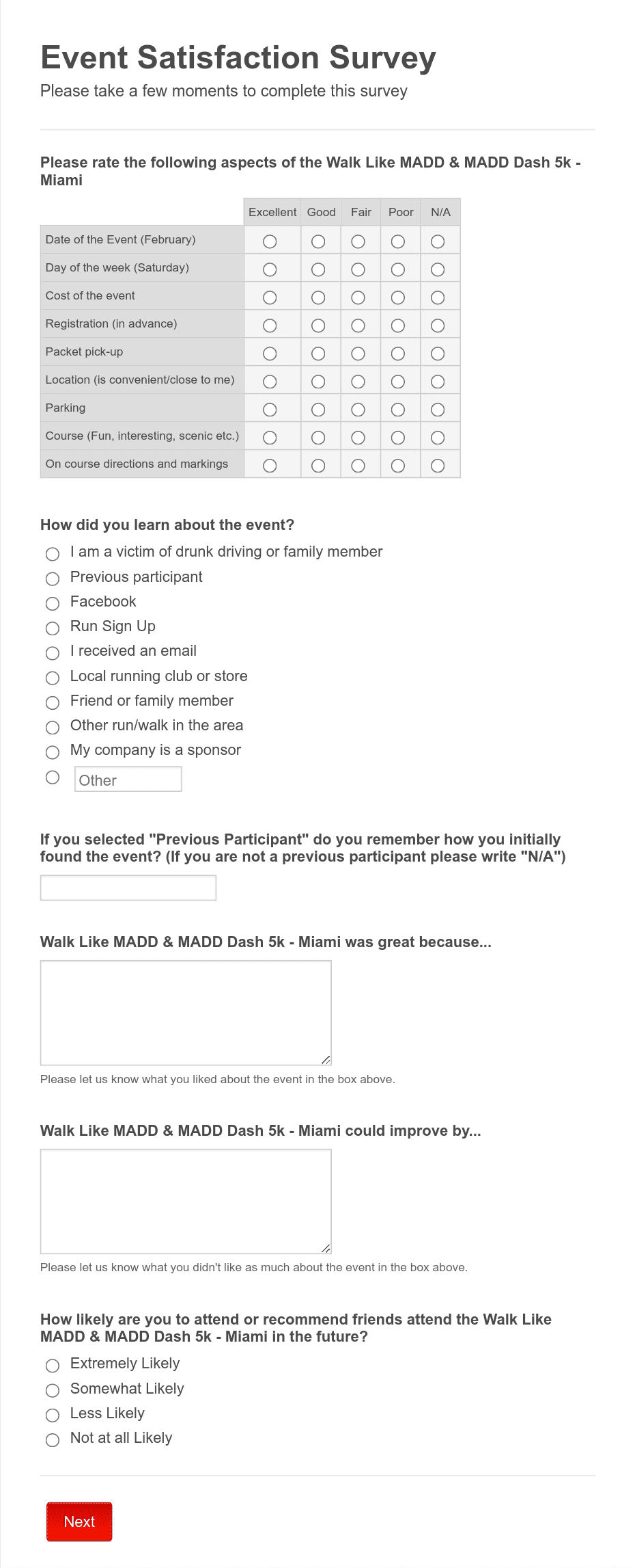 Walk Like Madd & Madd Dash 5k - Survey Form Template 