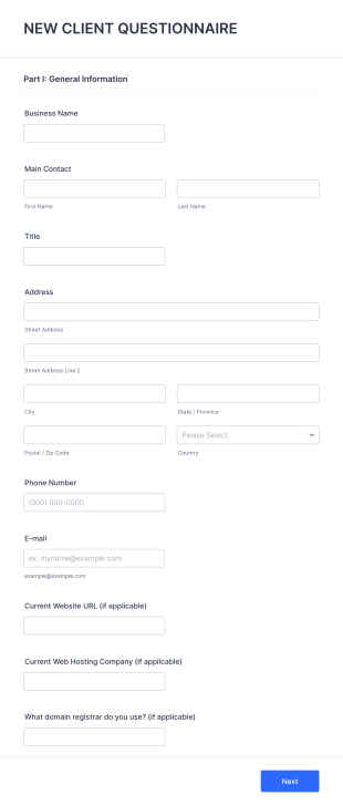 Web Designer Client Questionnaire Form Template