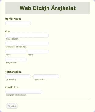 Web Dizájn Árajánlat Form Template