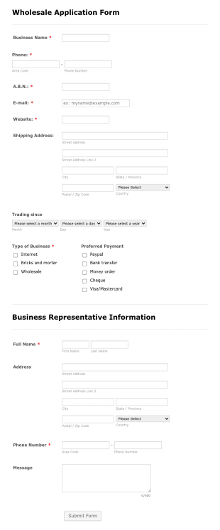 Wholesale Account Application Form Template
