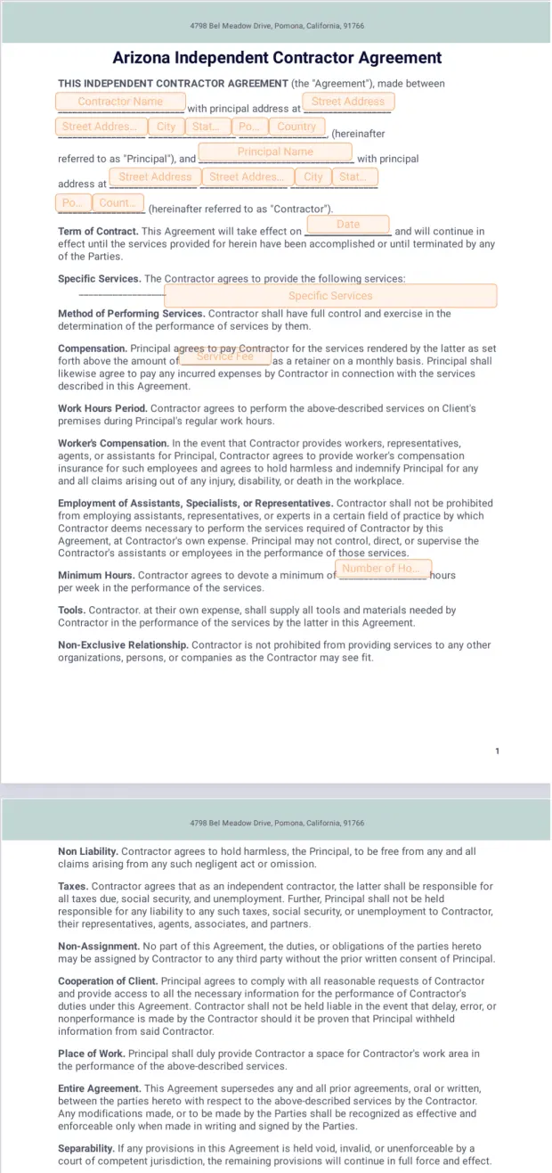 Arizona Independent Contractor Agreement