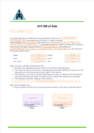 ATV Bill of Sale - PDF Templates