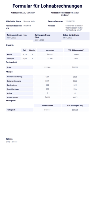 Ausfüllbare Gehaltsabrechnung PDF Vorlage - PDF Templates