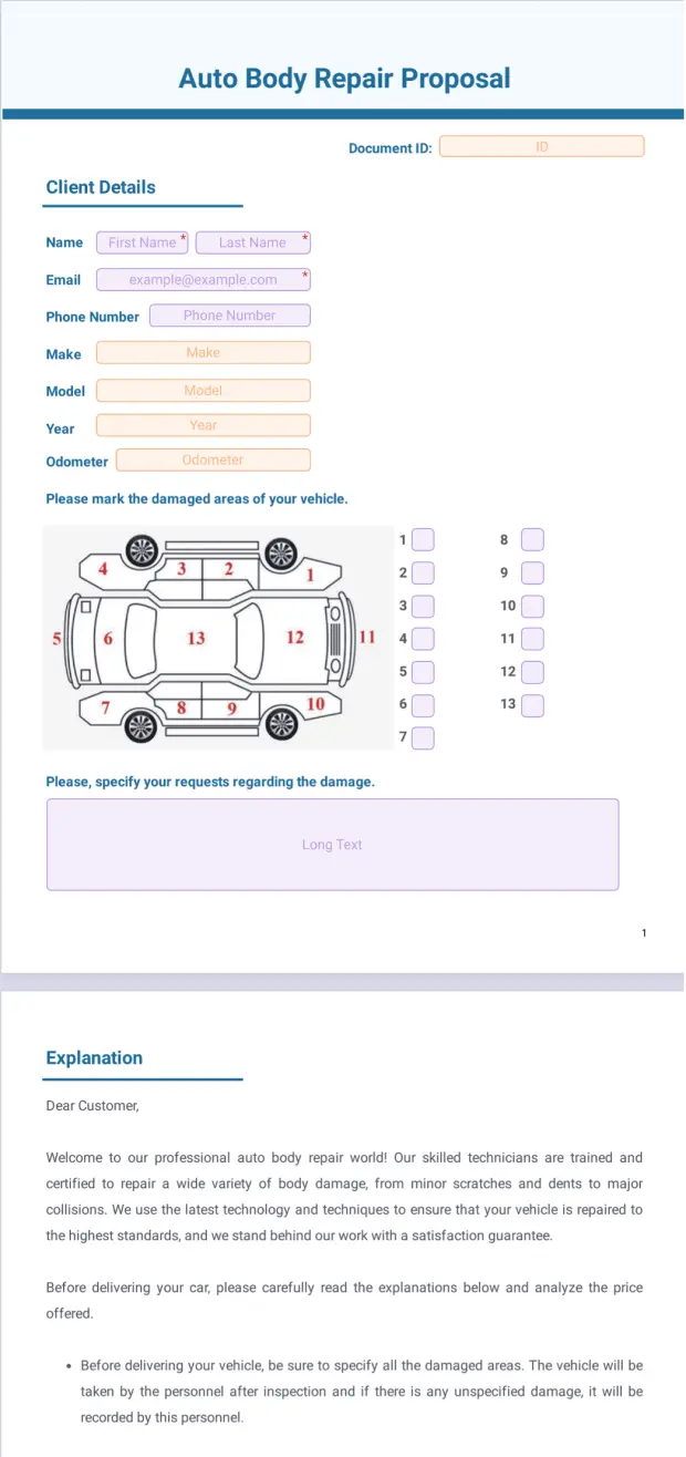 Auto Body Repair Proposal Template