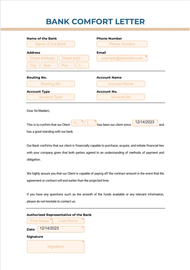Bank Comfort Letter