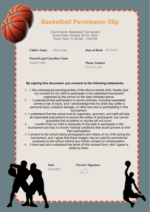 Basketball Permission Slip Template - PDF Templates