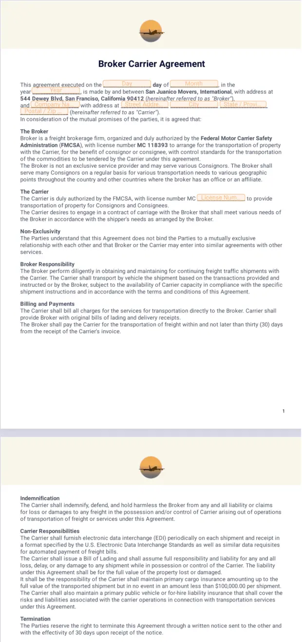 Broker Carrier Agreement