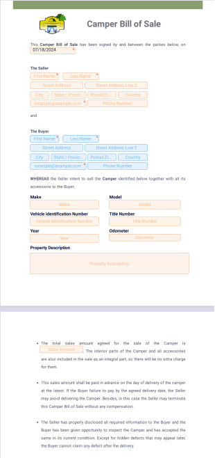 Camper Bill of Sale Template - PDF Templates