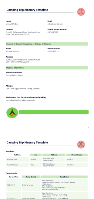 Camping Trip Itinerary Template - PDF Templates