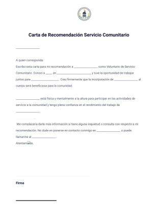 Carta de Recomendación Servicio Comunitario - PDF Templates