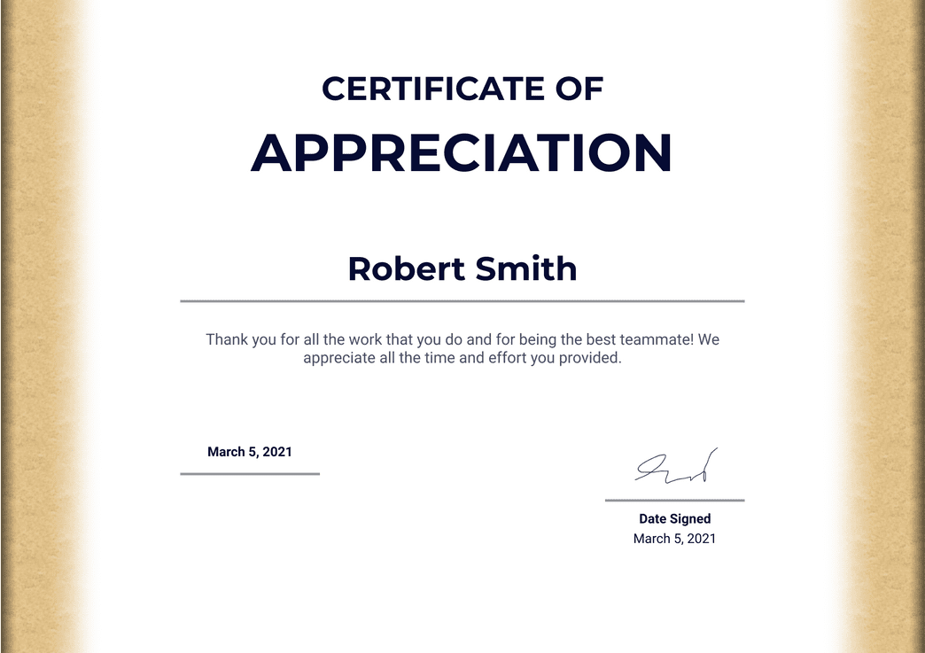 Certificate of Appreciation - PDF Templates | Jotform