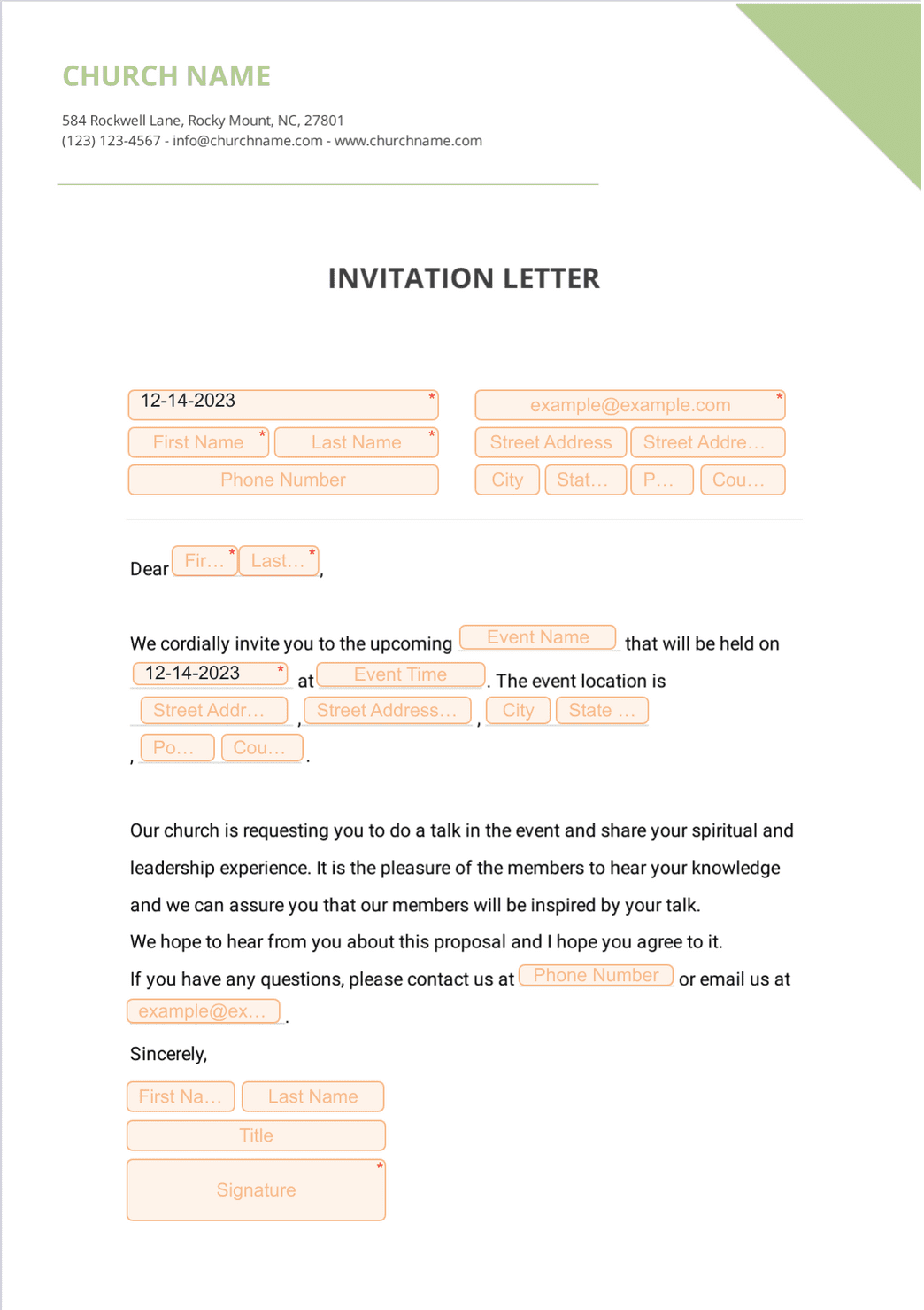 Church Invitation Letter - PDF Templates | Jotform