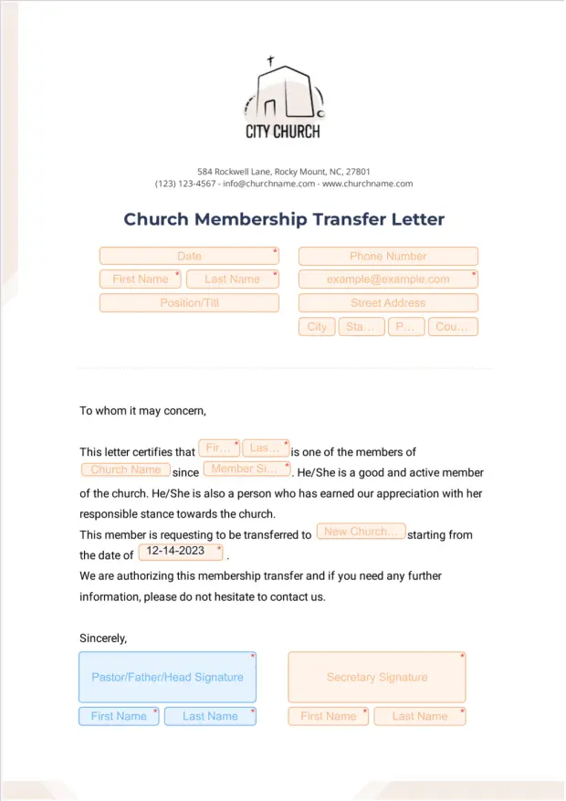 Church Membership Transfer Letter