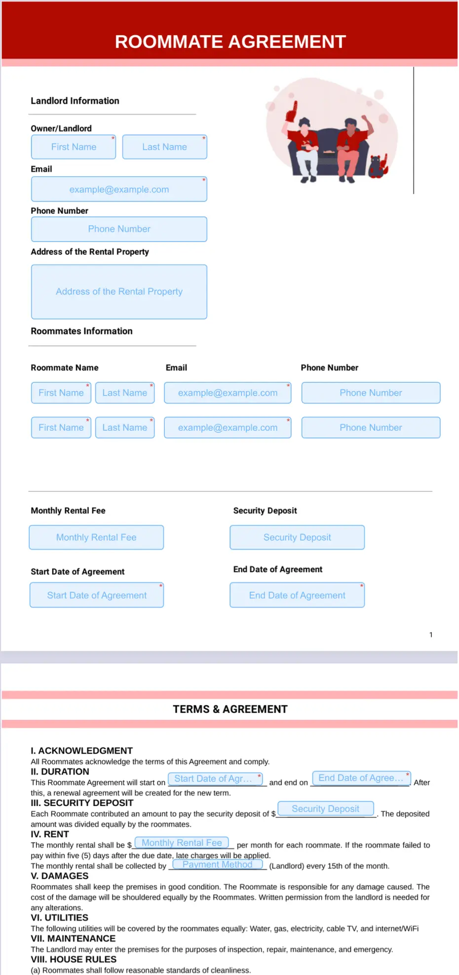 College Room Agreement Template