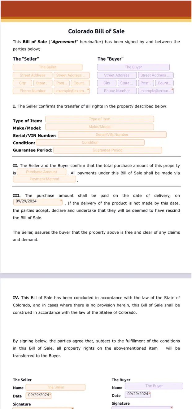 Colorado Bill of Sale