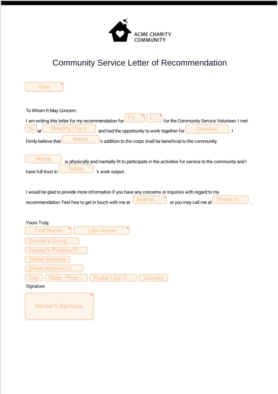 Community Service Letter of Recommendation