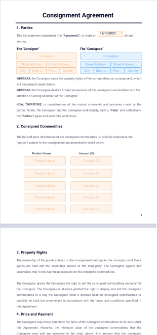 Consignment Agreement Template - PDF Templates